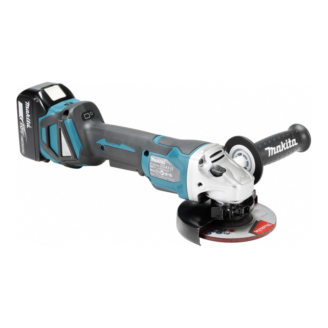 Makita Smerigliatrice angolare a batteria 18V/5,0 Ah, 2 batterie + caricabatterie in MAKPAC DGA515RTJ
