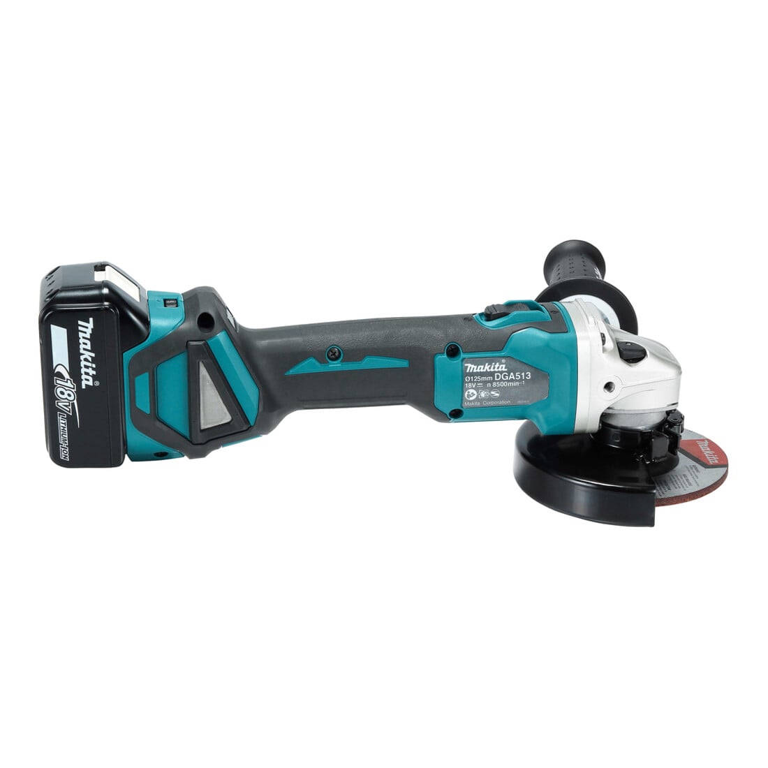 Makita Smerigliatrice angolare a batteria DGA513RTJ 18V/5,0 Ah, 2 batterie + caricabatterie in MAKPAC