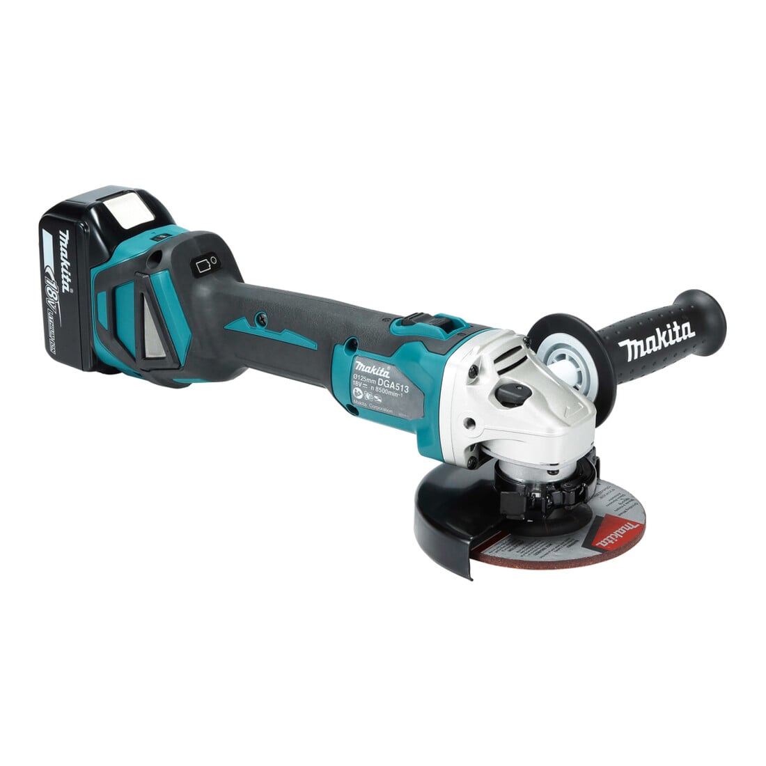 Makita Smerigliatrice angolare a batteria DGA513RTJ 18V/5,0 Ah, 2 batterie + caricabatterie in MAKPAC