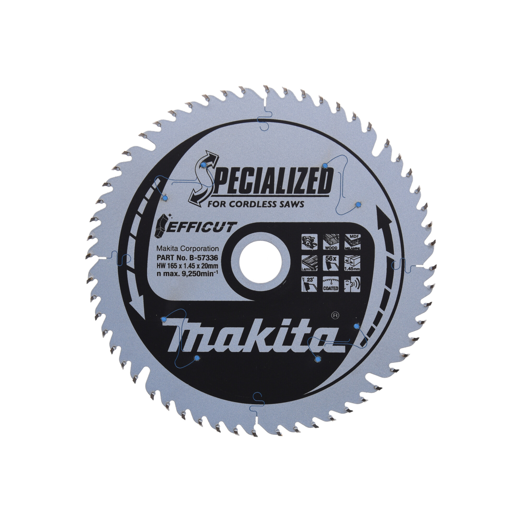 Makita B-57336 SPECIALIZED Sägeblatt | für Holzwerkstoffe und Kunststoffe| mit Durchmesser von 165 mm und Zähnezahl von 56|