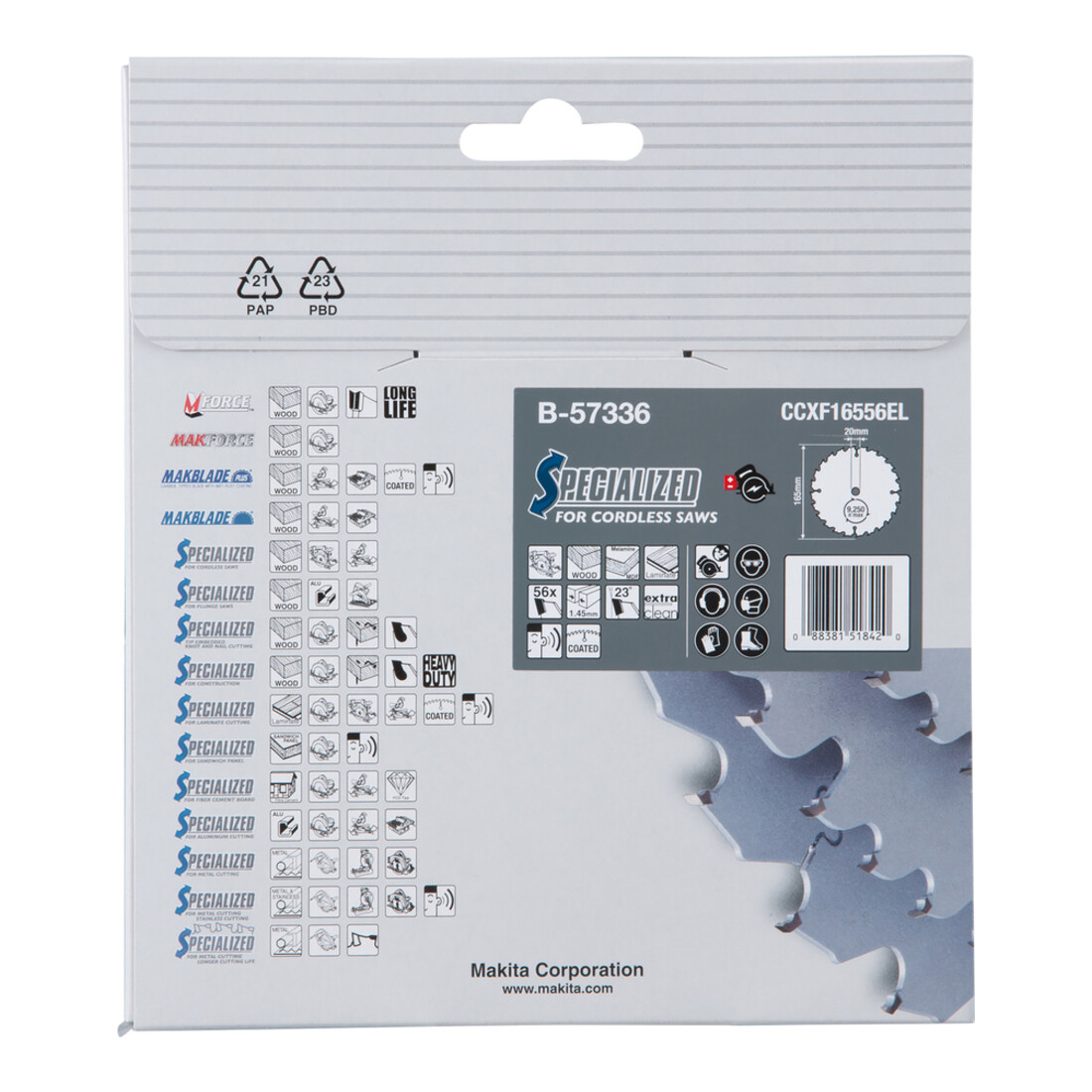 Makita Specialized zaagblad 165x20x56Z