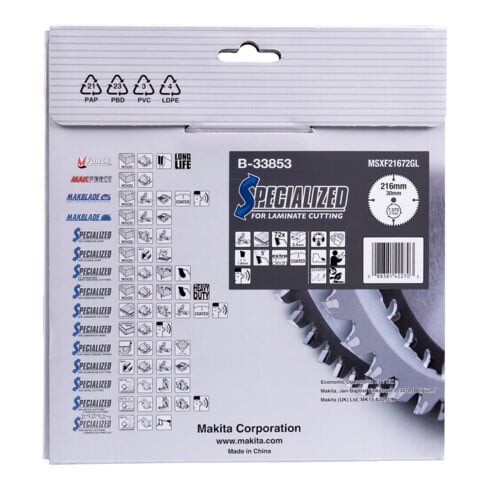 Makita Specialized zaagblad 216x30x72Z (B-33853)