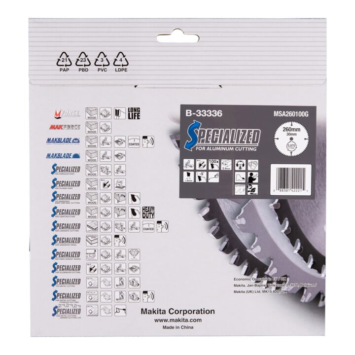 Makita Specialized zaagblad 260x30x100Z (B-33336)