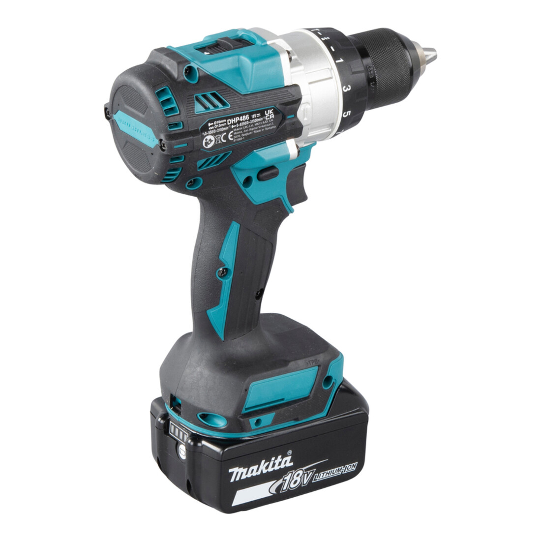 Makita Trapano avvitatore a impulsi a batteria 18V/5,0Ah, 3 batterie + caricabatterie in MAKPAC DHP486RT3J