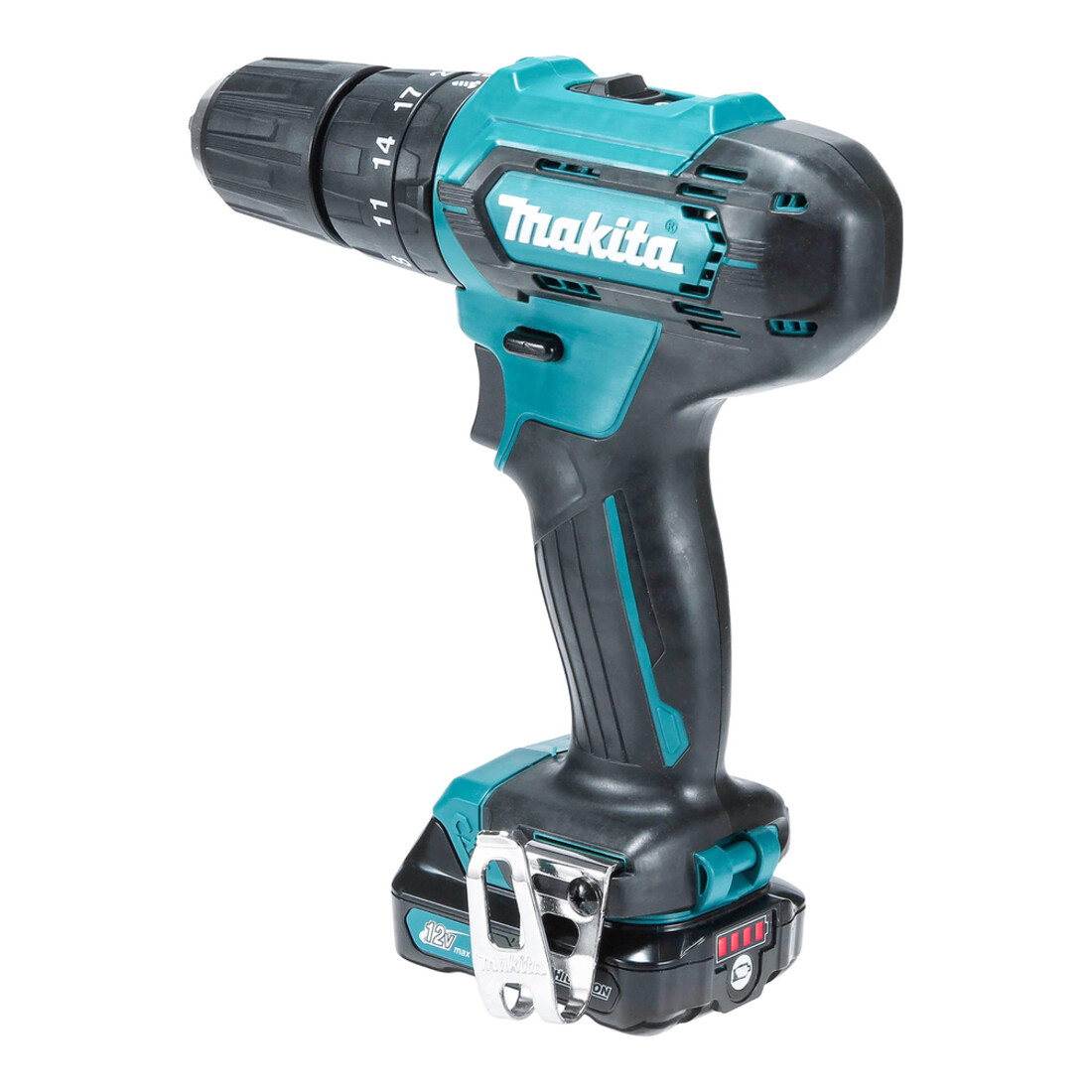 Makita Trapano avvitatore a percussione a batteria 12V max./2,0Ah, 2 batterie + caricabatterie inValigetta HP333DSAX1