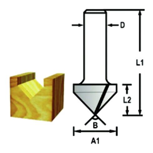 Makita V-Nutfräser Ø 12 mm Schaft, Ø 19 mm Fräser, 16 mm Arbeitslänge, 57 mm Gesamtlänge, 90° Winkel