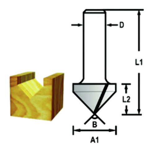 Makita V-Nutfräser Ø 8 mm Schaft, Ø 19 mm Fräser, 16 mm Arbeitslänge, 48 mm Gesamtlänge, 90° Winkel