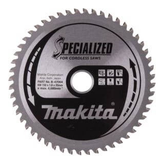 Makita zaagblad voor aluminium 150x20x52Z B-47064