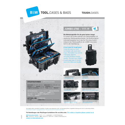 Malette à outils B&W JUMBO 6700, adapté au transport aérien et mobil