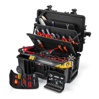 Mallette à outils «Robust45 Move» Électro, 63 pièces, avec rouleaux intégrés et poignée télescopique Knipex