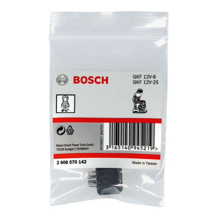 Mandrin à pince de serrage Bosch avec écrou-raccord 1/4", pour fraiseuse de chants Bosch