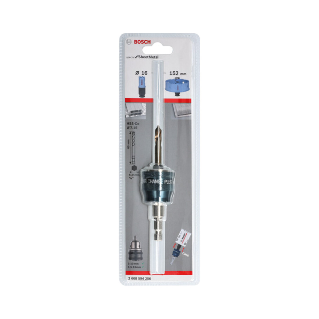 Mandrin Bosch PC Plus 3/8", 8,7 mm Foret de centrage HSS-G 7,15 x 65 mm
