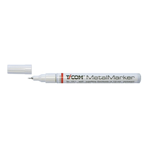 Marqueur de métal L. 133 mm blanc l. du trait env. 0,8mm TICOM
