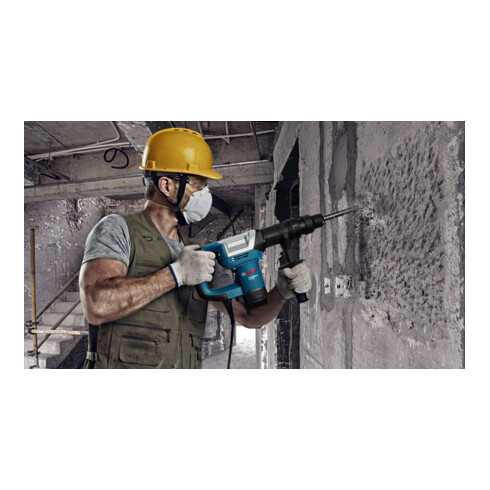 Marteau à percussion Bosch avec SDS max GSH 5, poignée supplémentaire, 1 ciseau à bois pointu de 280 mm