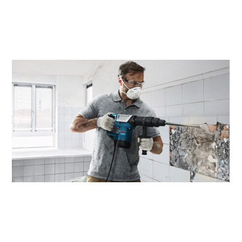 Marteau à percussion Bosch avec SDS max GSH 5, poignée supplémentaire, 1 ciseau à bois pointu de 280 mm