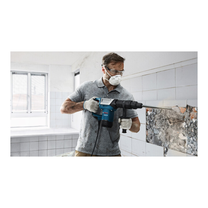 Marteau à percussion Bosch avec SDS max GSH 5, poignée supplémentaire, 1 ciseau à bois pointu de 280 mm