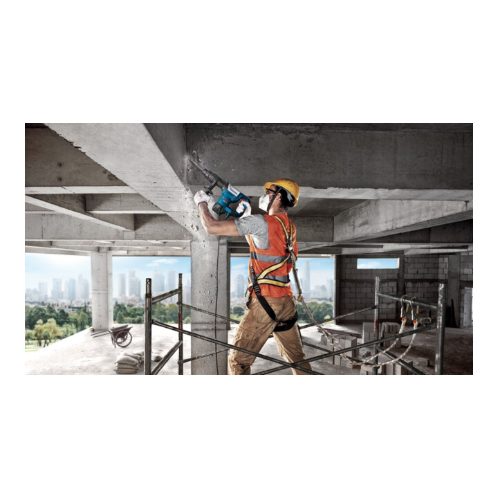 Marteau à percussion Bosch avec SDS max GSH 5, poignée supplémentaire, 1 ciseau à bois pointu de 280 mm