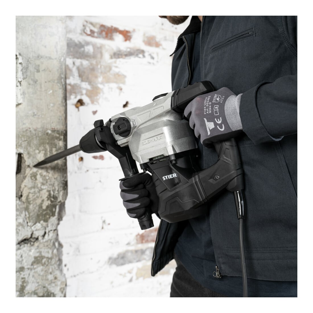 Marteau à percussion STIER SHB-L-4100, 1 500 W, 12 J, 4 100 coups/min, attachement SDS-max