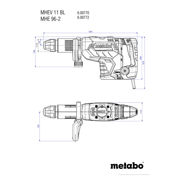 Marteau burineur MHEV 11 BL metabo, Coffret