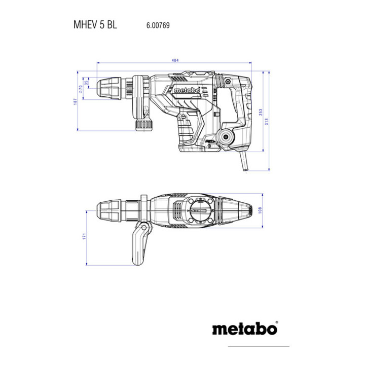 Marteau burineur MHEV 5 BL metabo, Coffret