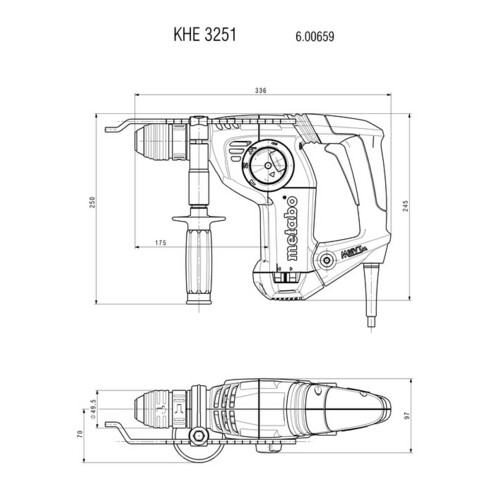 Marteau combiné KHE 3251 metabo, avec mandrin à changement rapide Quick de Metabo, Coffret