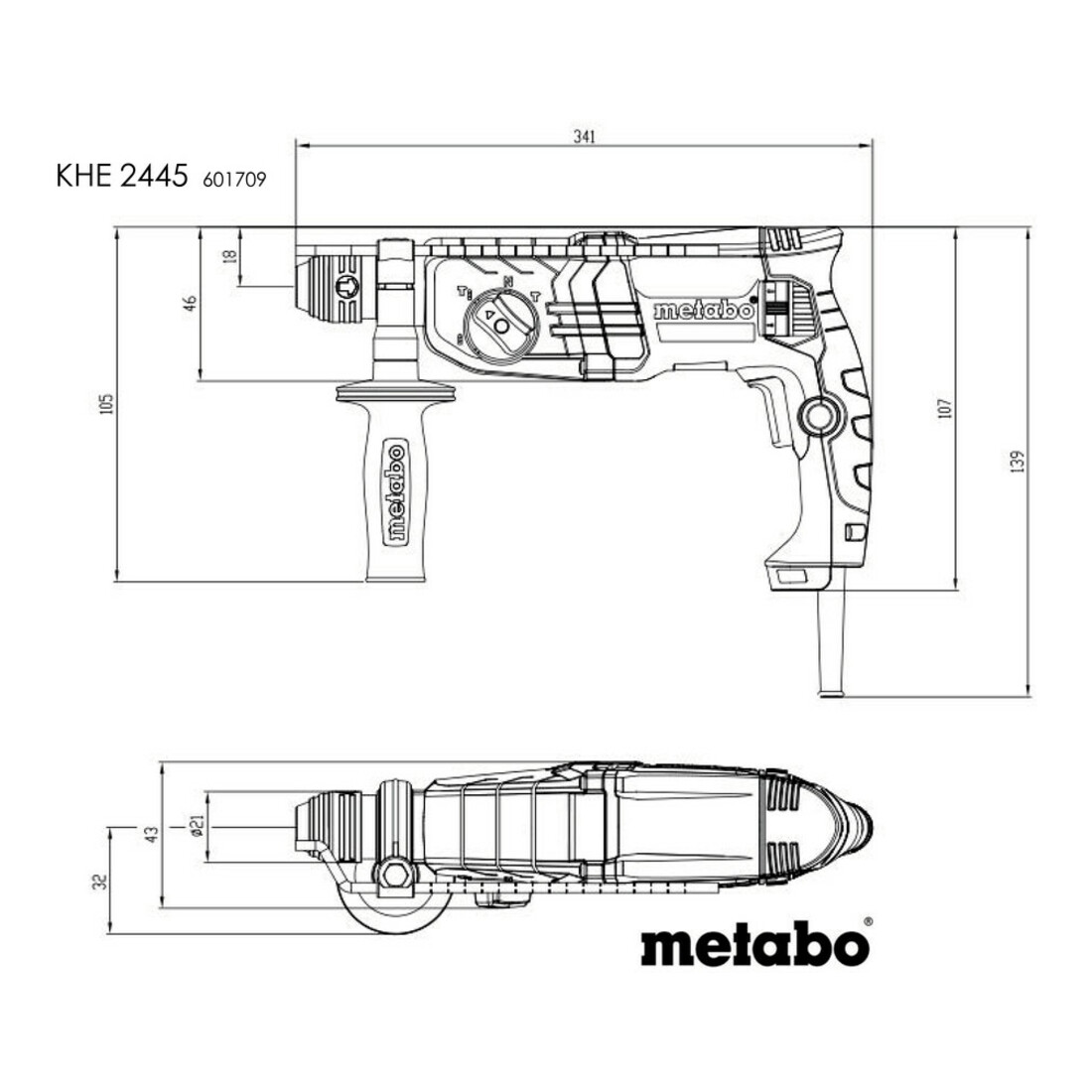 Marteau combiné Metabo KHE 2445Coffret plastique