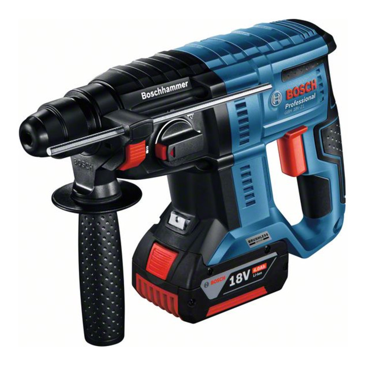 Marteau perforateur sans fil Bosch avec SDS plus GBH 18V-21 : 2x batterie rechargeable 4.0Ah, chargeur rapide, L-BOXX