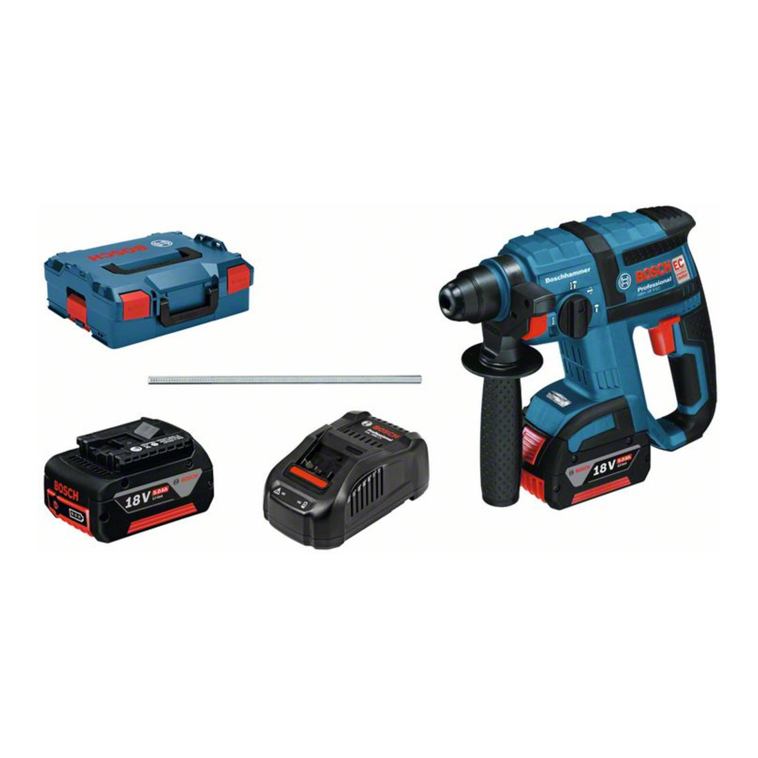 Marteau perforateur sans fil Bosch GBH 18 V-EC avec 2 x batteries Li-Ion 5,0 Ah, L-BOXX