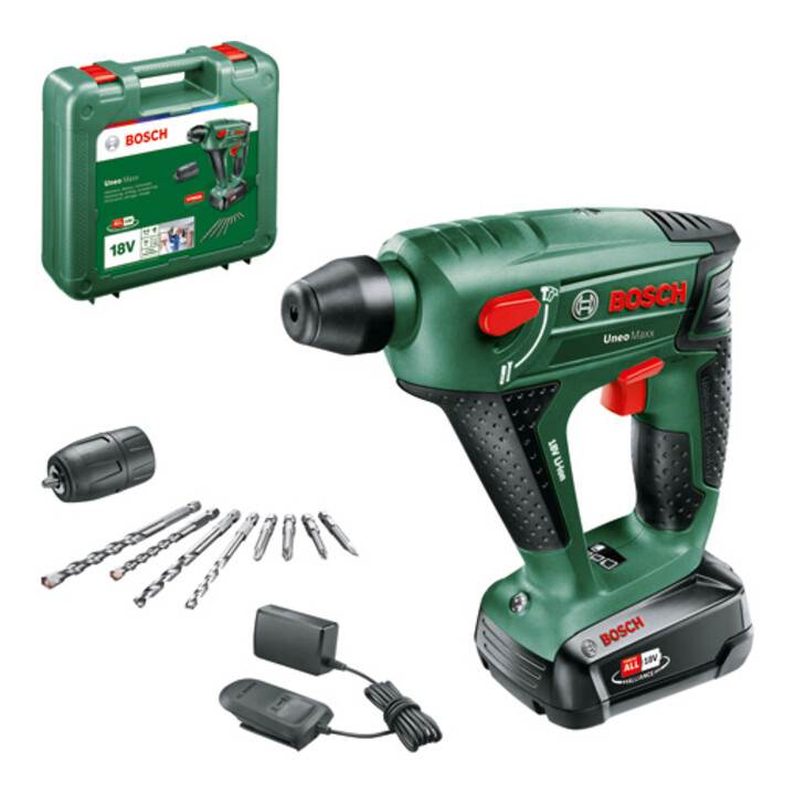 Marteau-perforateur sans fil Uneo Maxx Bosch, 1 batterie PBA 18 V 2,0 Ah W-A, chargeur. AL 18V-20 et coffret