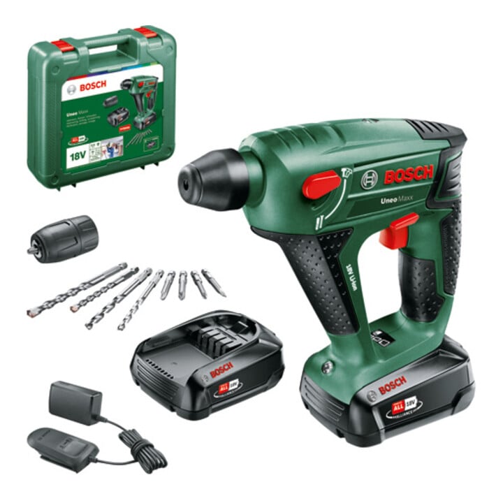Marteau perforateur sans fil Uneo Maxx Bosch, 2 batteries PBA 18V 2.0Ah W-B, chargeur. AL 18V-20 et coffret
