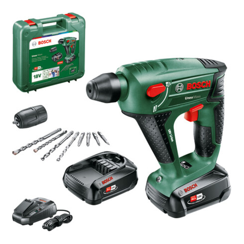 Marteau perforateur sans fil Uneo Maxx de Bosch, avec 2 x PBA 18V 2,5 Ah
