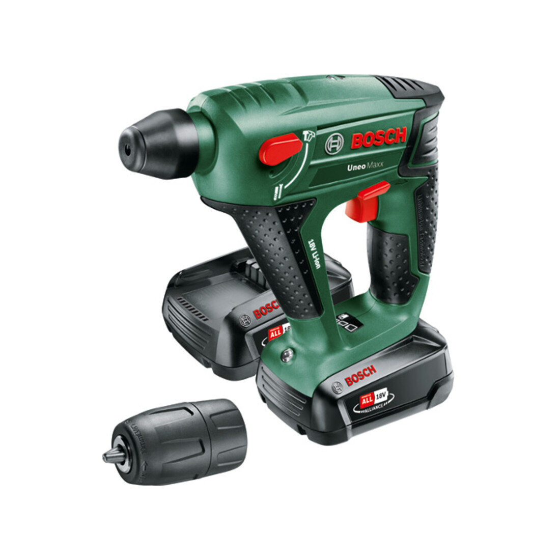 Marteau perforateur sans fil Uneo Maxx de Bosch, avec 2 x PBA 18V 2,5 Ah