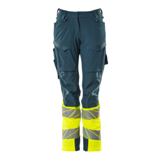 Mascot Hose Damen DIAMOND Knietaschen Stretch dunkelpetroleum/hi-vis gelb