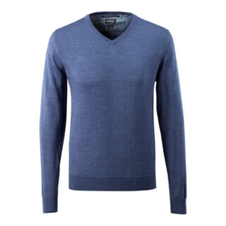 Mascot Strickpullover V-Ausschnitt Merinowolle 4XL blau-meliert