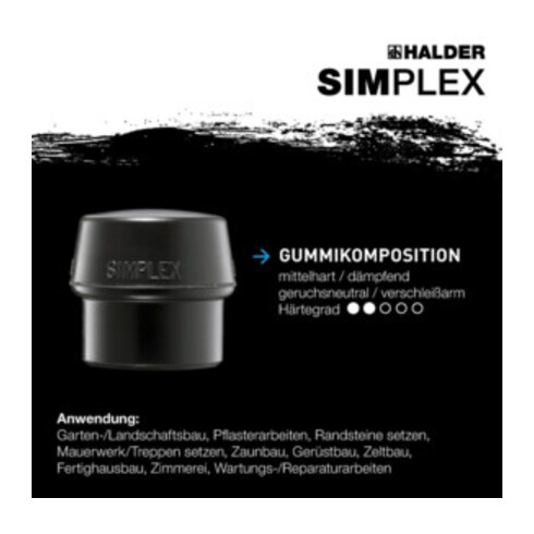 Masse SIMPLEX D. tête 80 mm L. 800 mm super-plastique blanc/caoutchouc noir hick