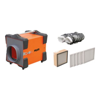 Master Luftreiniger Komplettpaket H - Heylo PF 1000, PF 1000 + Schlauch Ø 205 + Filter: 5 x G4, 1 x H14 (H-Klasse)
