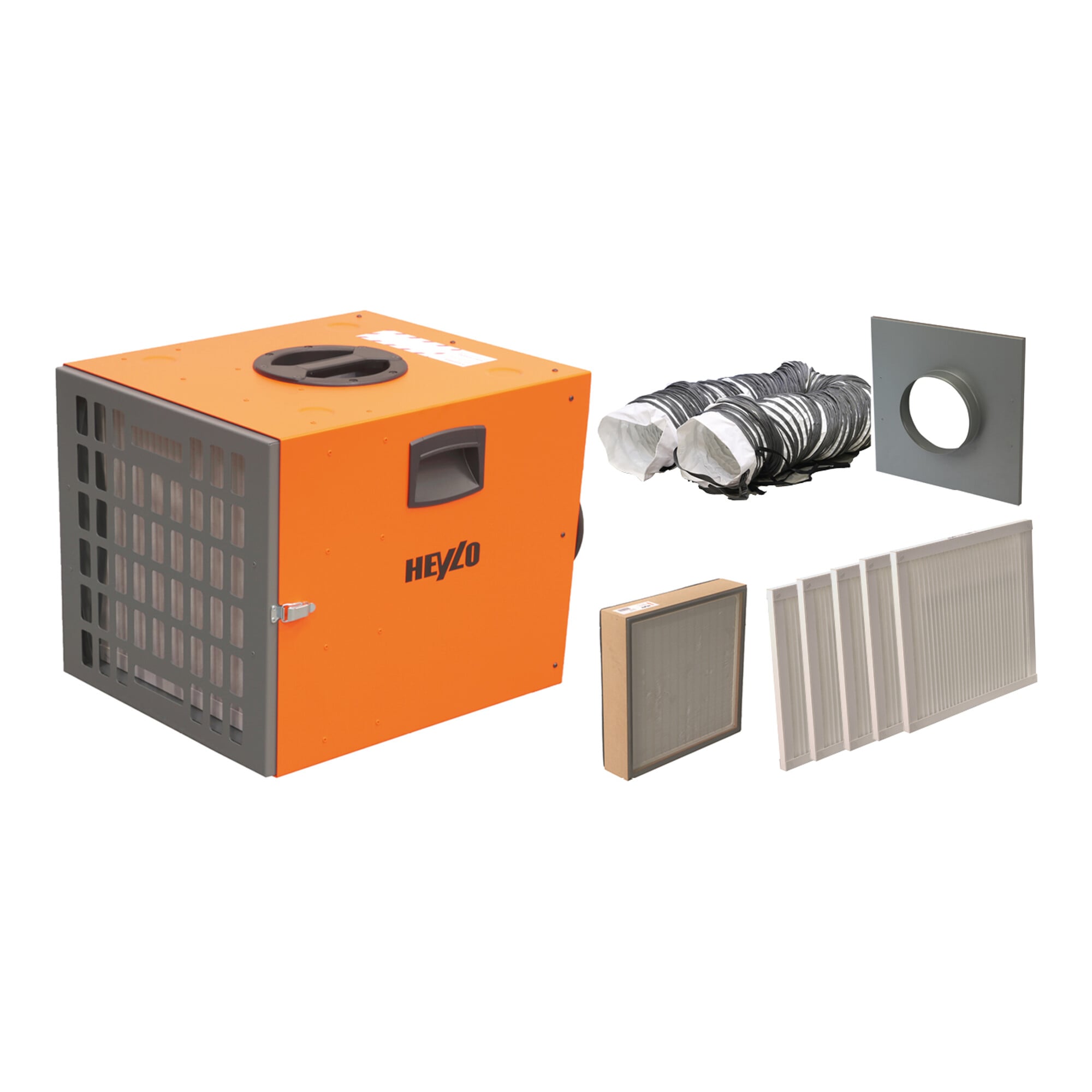 Master Luftreiniger-Komplettpaket H - Heylo PF 1400, PF 1400 + Schlauchanschluss + Schlauch Ø 205 + Filter: 5 x G4, 1 x H14 (H-Klasse)