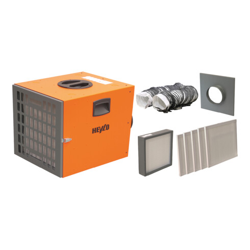 Master Luftreiniger-Komplettpaket M - Heylo PF 1400, PF 1400 + Schlauchanschluss + Schlauch Ø 205 + Filter: 5 x G4, 1 x F9 (M-Klasse)