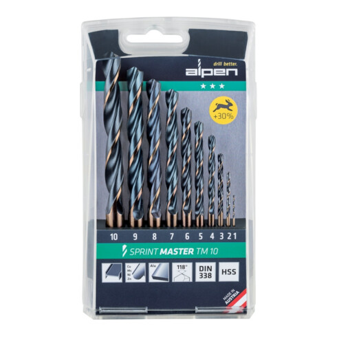 MAYKESTAG Forets hélicoïdaux D338N HSS 1,0-10,0 - 1mm par pas ALPEN