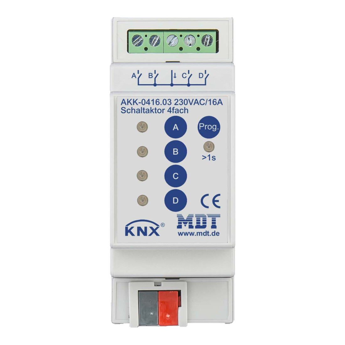 MDT technologies Actionneur de commutation 4 canaux 2TE REG, 16A, 230VAC, Komp. AKK-0416.03
