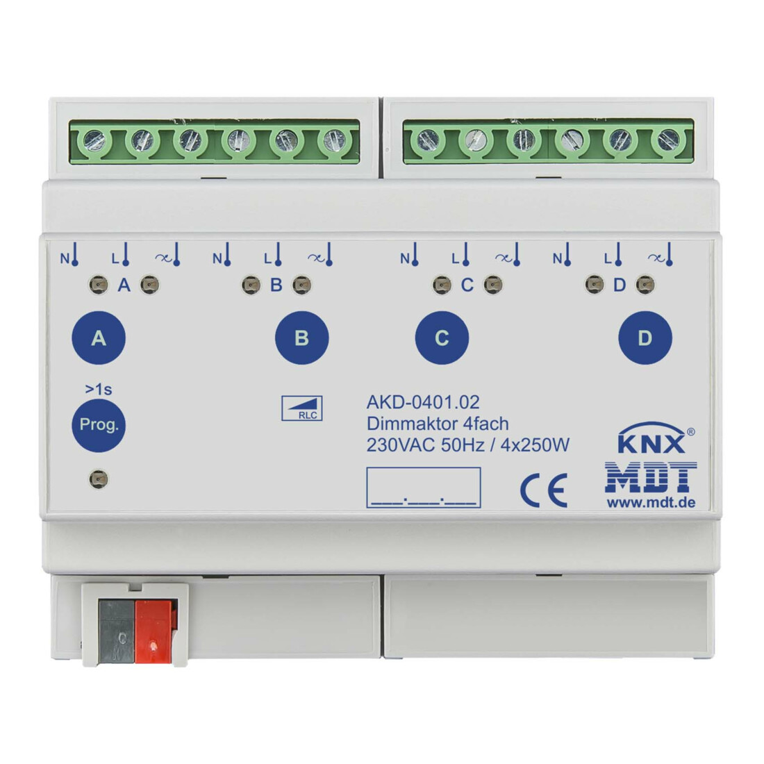 MDT technologies Actionneur de gradation 4 canaux 6TE REG 250W, 230VAC AKD-0401.02