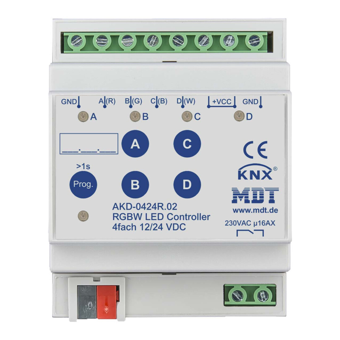 MDT technologies Contrôleur LED 4 canaux 4/8A, RGBW, 4TE, REG AKD-0424R.02