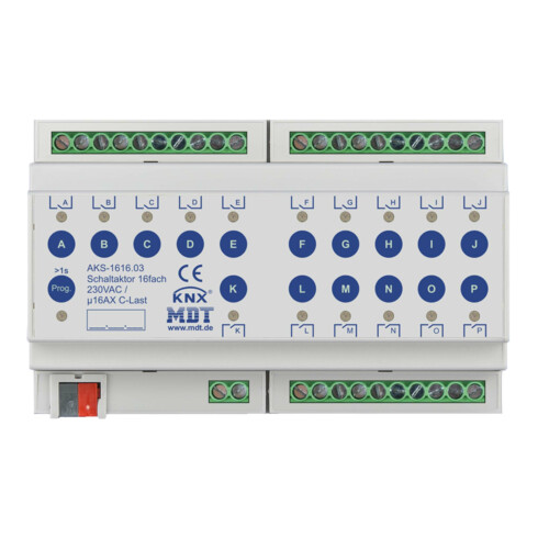 MDT technologies Schaltaktor 16-fach 8TE REG, 16A, 230VAC AKS-1616.03