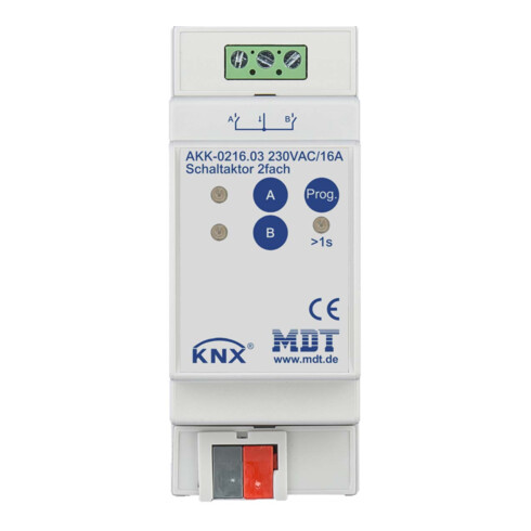 MDT technologies Schaltaktor 2-fach 2TE REG, 16A, 230VAC AKK-0216.03