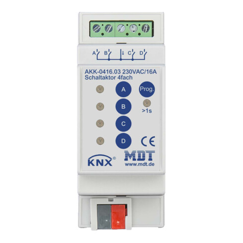 MDT technologies Schaltaktor 4-fach 2TE REG,16A,230VAC,Komp. AKK-0416.03