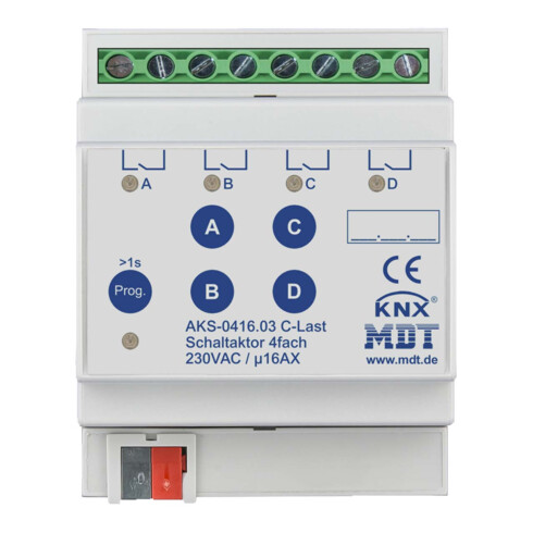 MDT technologies Schaltaktor 4-fach 4TE REG, 16A, 230VAC AKS-0416.03