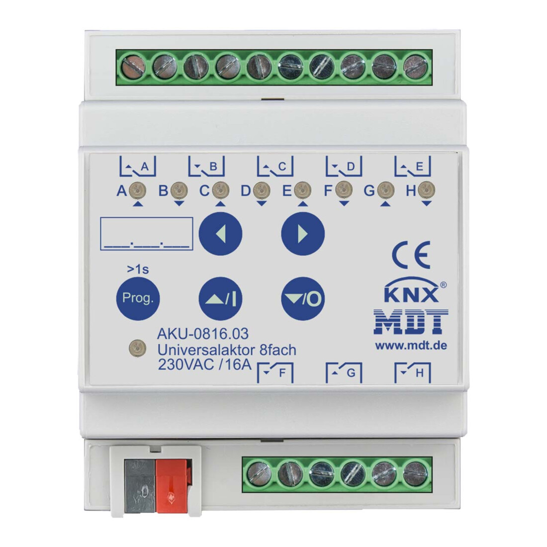 MDT technologies Universalaktor 8 canaux 4TE REG, 16A, 230VAC, 100µF AKU-0816.03