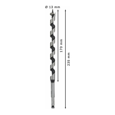 Mèche à bois hélicoïdale, six pans 13 x 170 x 235 mm, d 7,9 mm