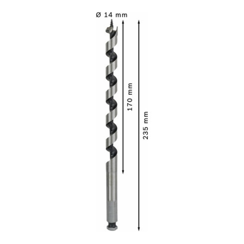 Mèche à bois hélicoïdale, six pans 14 x 170 x 235 mm, d 11,1 mm