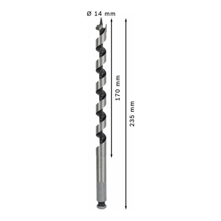 Mèche à bois hélicoïdale, six pans 14 x 170 x 235 mm, d 11,1 mm